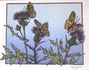 Greeting Card, Thistles and Frittilaries