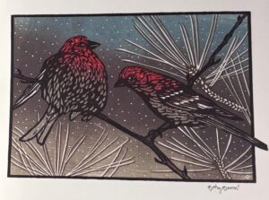 Greeting Card, Pine Grosbeaks