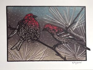 Greeting Card, Pine Grosbeaks